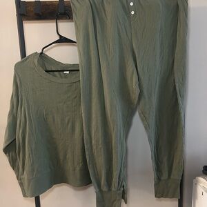 Old Navy 2X Green Textured Waffle Knit Loungewear Jogger Set 2-Piece
